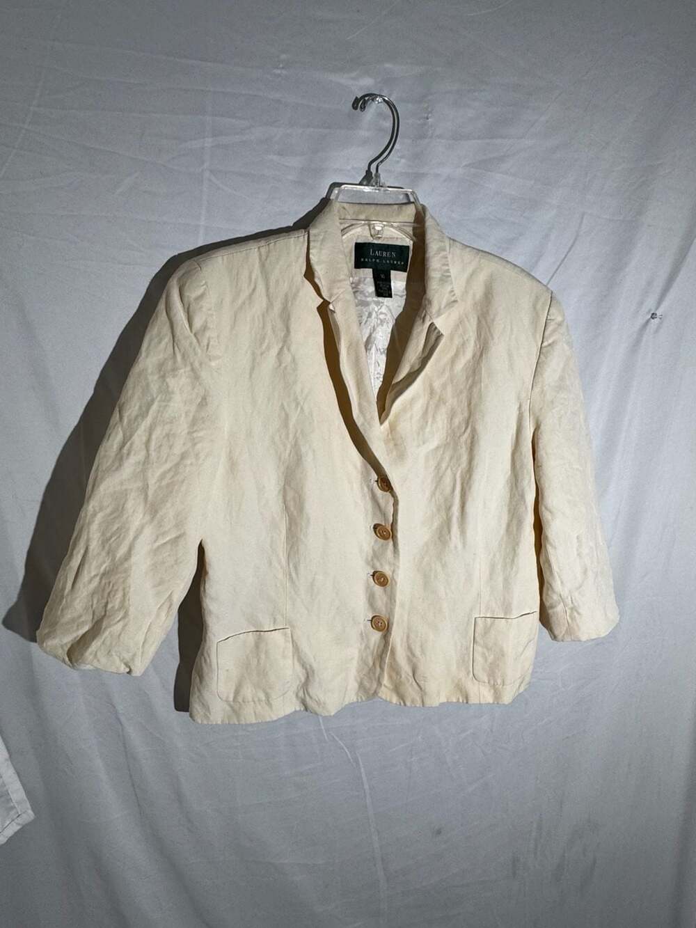 Lauren Ralph Lauren Womens Blazer Linen Button Preppy Ivory 16